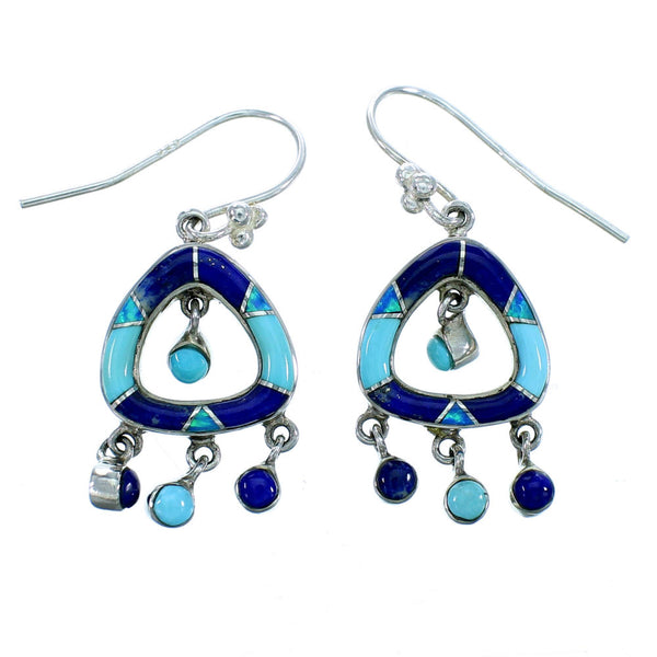 Southwestern Sterling Silver Multicolor Hook Dangle Earrings SX113216